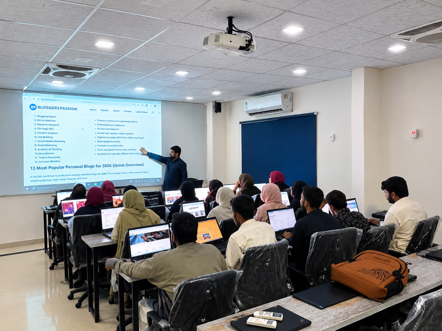 Instructor teaching a digital skills class at AGHA Institute